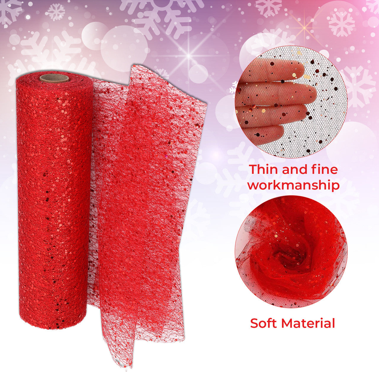 Organza Rolls - Sparkle Glitter Sequin - 29cm x 25m - (Pack of 3) - Gold, Silver, Red