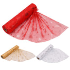 Organza Rolls - Xmas Tree Print - 29cm x 25m - (Pack of 3) - Gold, Silver, Red