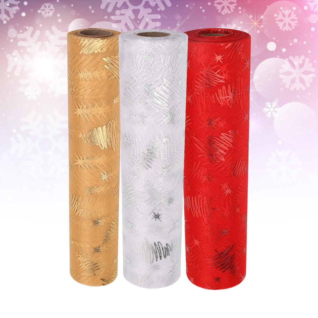Organza Rolls - Xmas Tree Print - 29cm x 25m - (Pack of 3) - Gold, Silver, Red