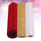 Organza Rolls - Large Print Flocked Design - 29cm x 25m - (Pack of 3) - Gold, White, Red