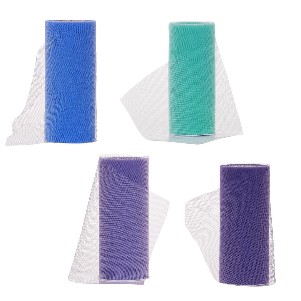 6" Tulle Fabric Roll - Baby Blue & Dark Purple & Light Purple & Mint Green (25Yard)