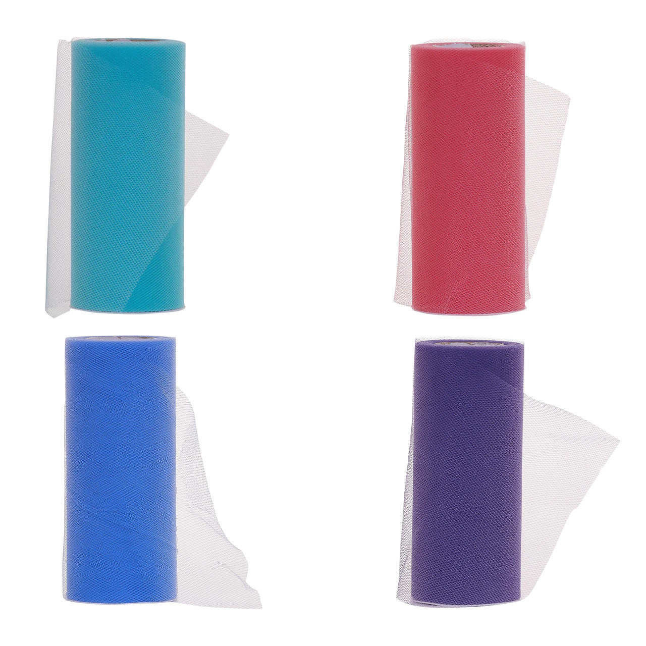 6" Tulle Fabric Roll - Turquoise Aqua & Pink & Baby Blue & Dark Purple (25Yard)