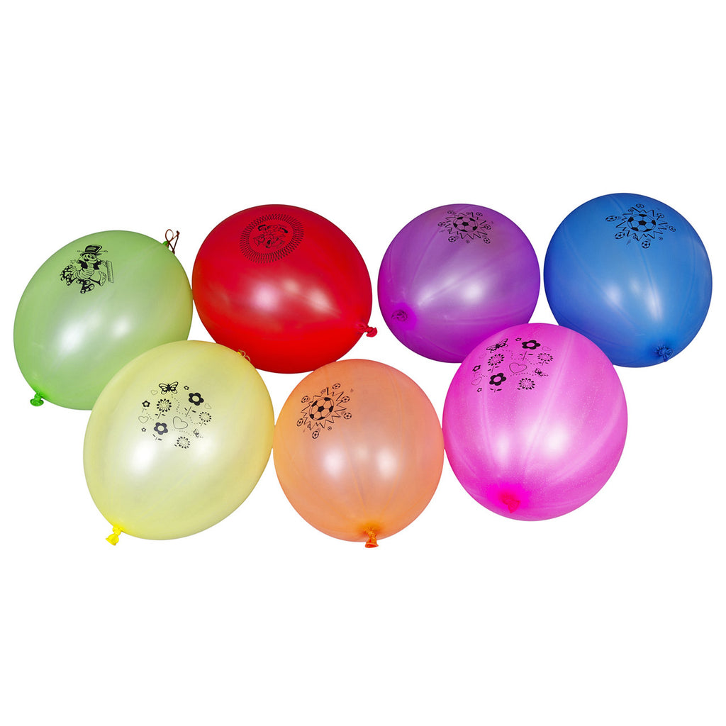 12" Printed Assorted Balloons with Elastic Bands - 50pcs