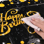 Happy Birthday Printed Plastic Tablecloth - 132cm x 220cm - Black & White