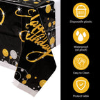 Happy Birthday Printed Plastic Tablecloth - 132cm x 220cm - Black & White