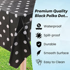 Rectangular Plastic Disposable Tablecloth - Black - White Polka Dot Print