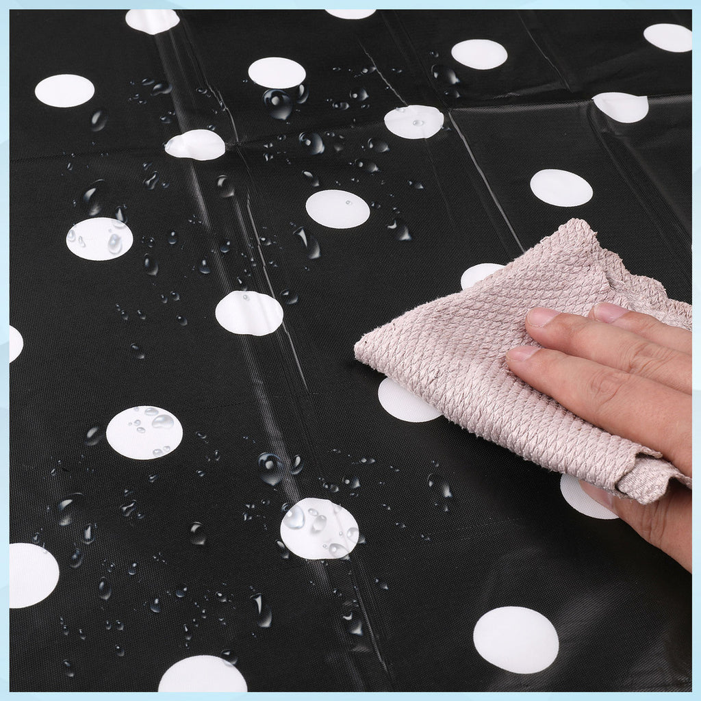 Rectangular Plastic Disposable Tablecloth - Black - White Polka Dot Print