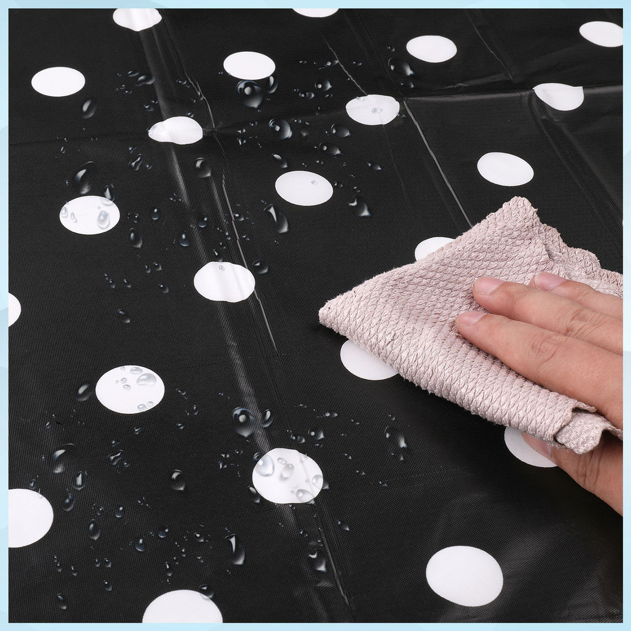 Rectangular Plastic Disposable Tablecloth - Black - White Polka Dot Print