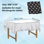 Rectangular Plastic Disposable Tablecloth - Black - White Polka Dot Print