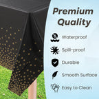 Rectangular Plastic Disposable Tablecloth - Black - Gold Dot Confetti Print