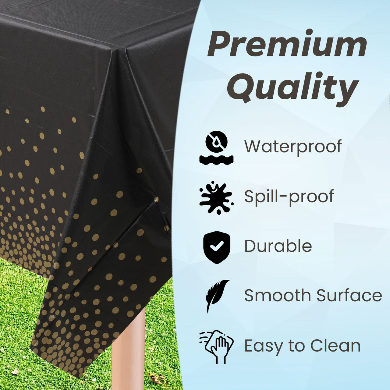 Rectangular Plastic Disposable Tablecloth - Black - Gold Dot Confetti Print