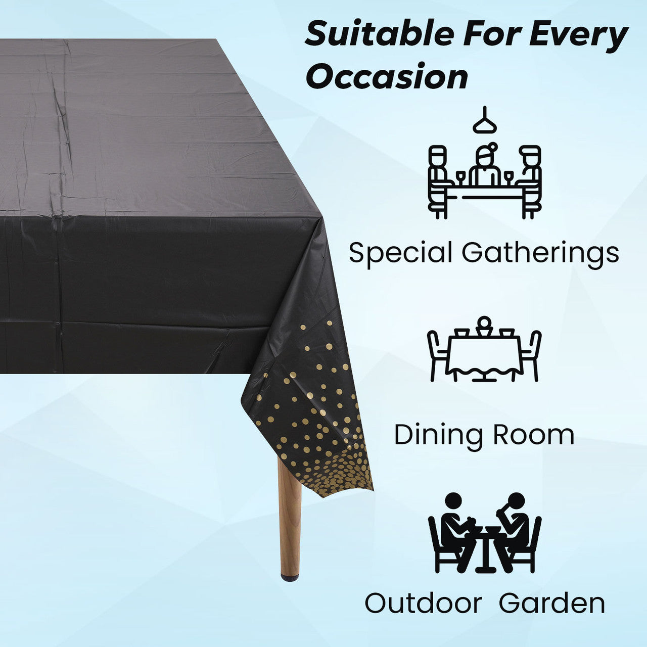 Rectangular Plastic Disposable Tablecloth - Black - Gold Dot Confetti Print