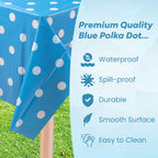 Rectangular Plastic Disposable Tablecloth - Blue - White Polka Dot Print