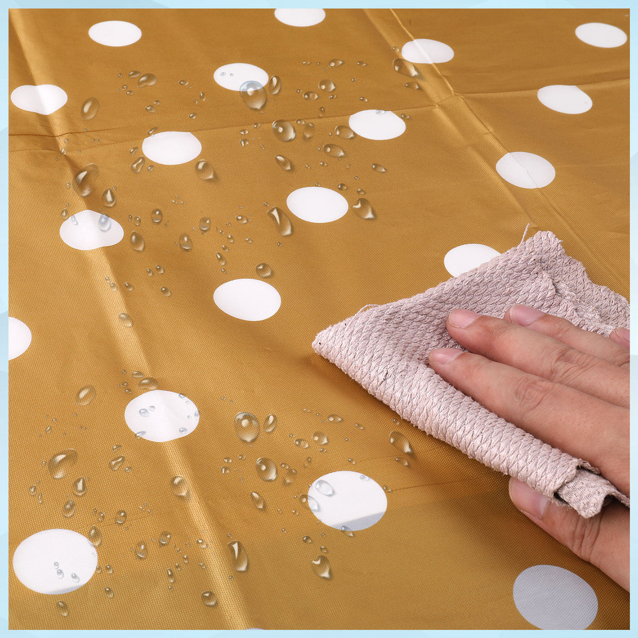 Rectangular Plastic Disposable Tablecloth - Gold - White Polka Dot Print