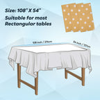 Rectangular Plastic Disposable Tablecloth - Gold - White Polka Dot Print
