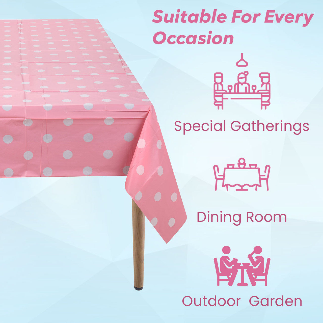 Rectangular Plastic Disposable Tablecloth - Pink - White Polka Dot Print