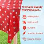 Rectangular Plastic Disposable Tablecloth - Red - White Polka Dot Print
