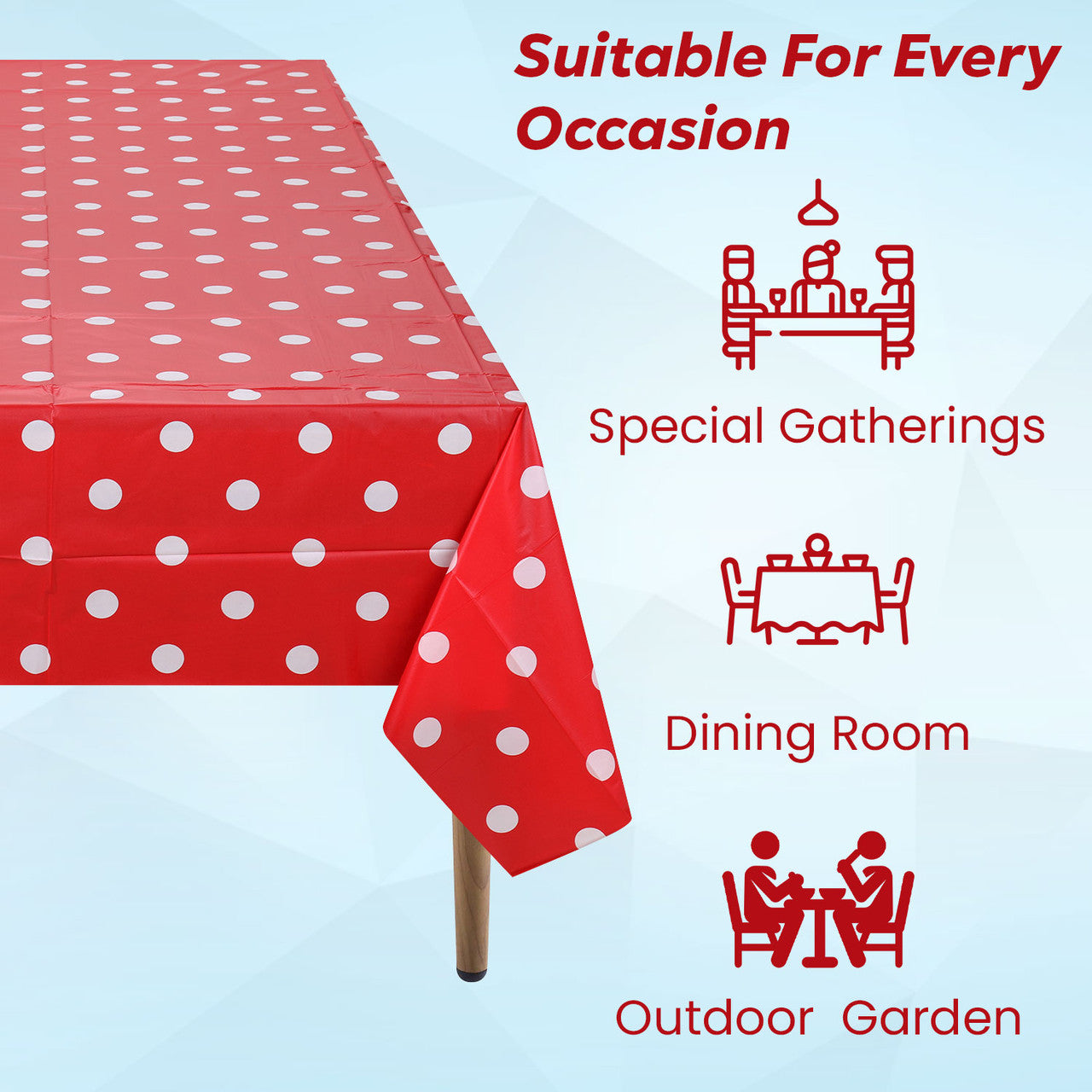 Rectangular Plastic Disposable Tablecloth - Red - White Polka Dot Print