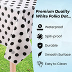 Rectangular Plastic Disposable Tablecloth - White - Black Polka Dot Print