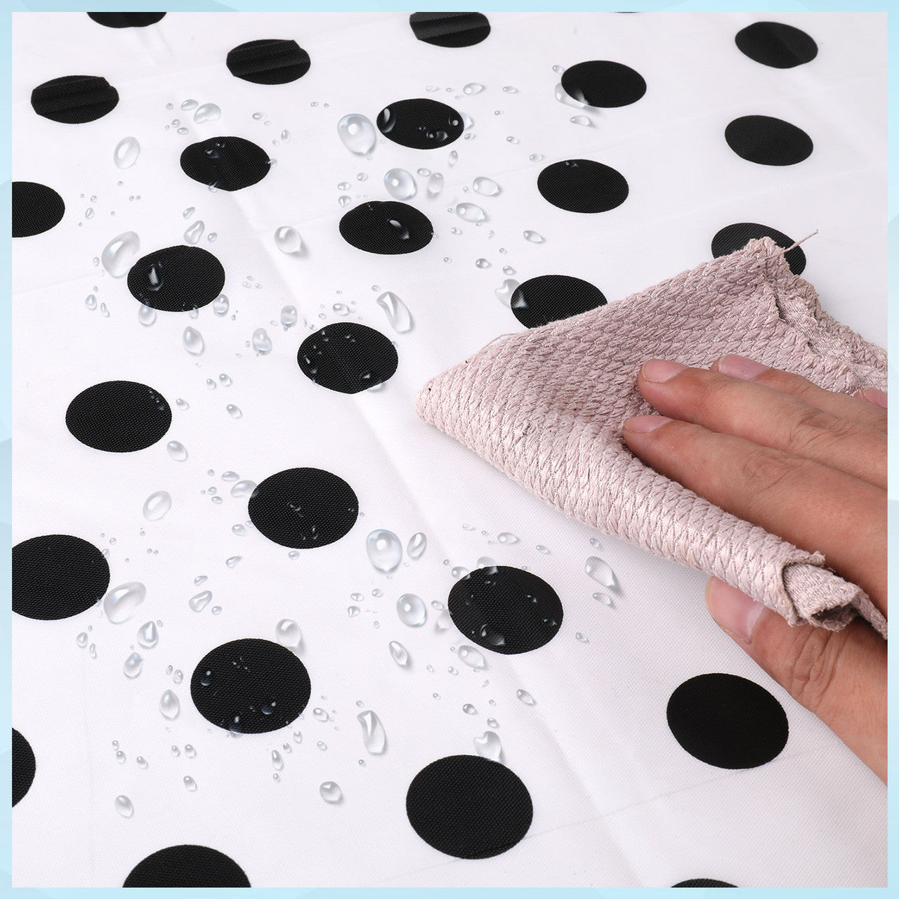 Rectangular Plastic Disposable Tablecloth - White - Black Polka Dot Print