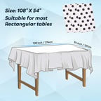 Rectangular Plastic Disposable Tablecloth - White - Black Polka Dot Print