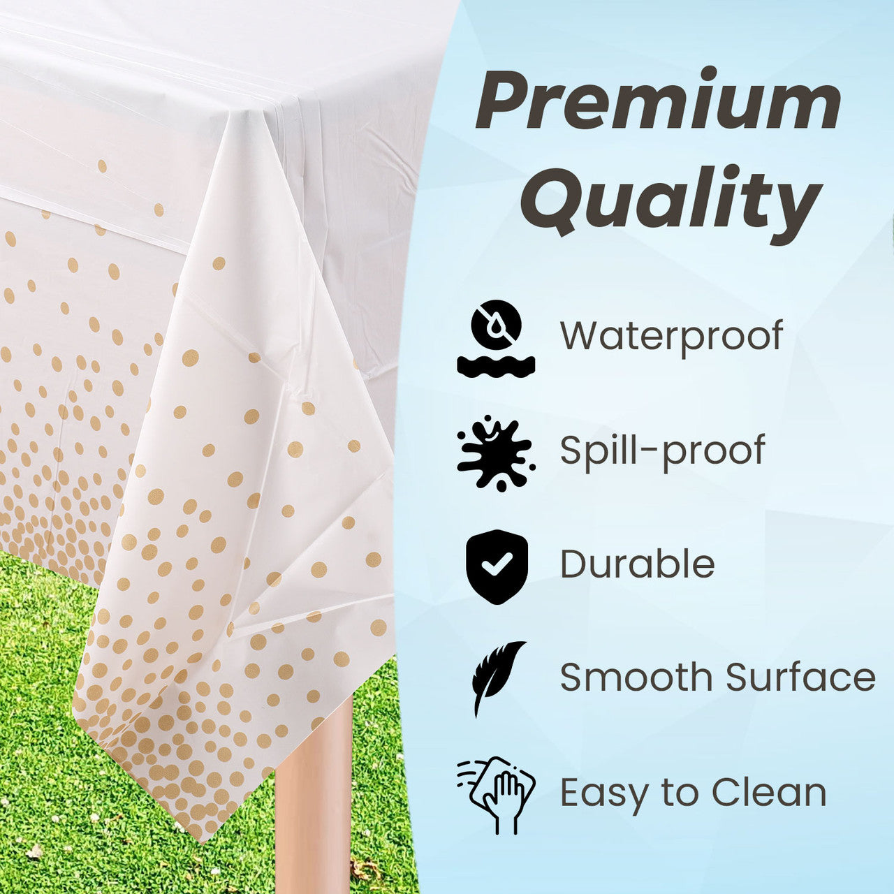 Rectangular Plastic Disposable Tablecloth - White - Gold Dot Confetti Print