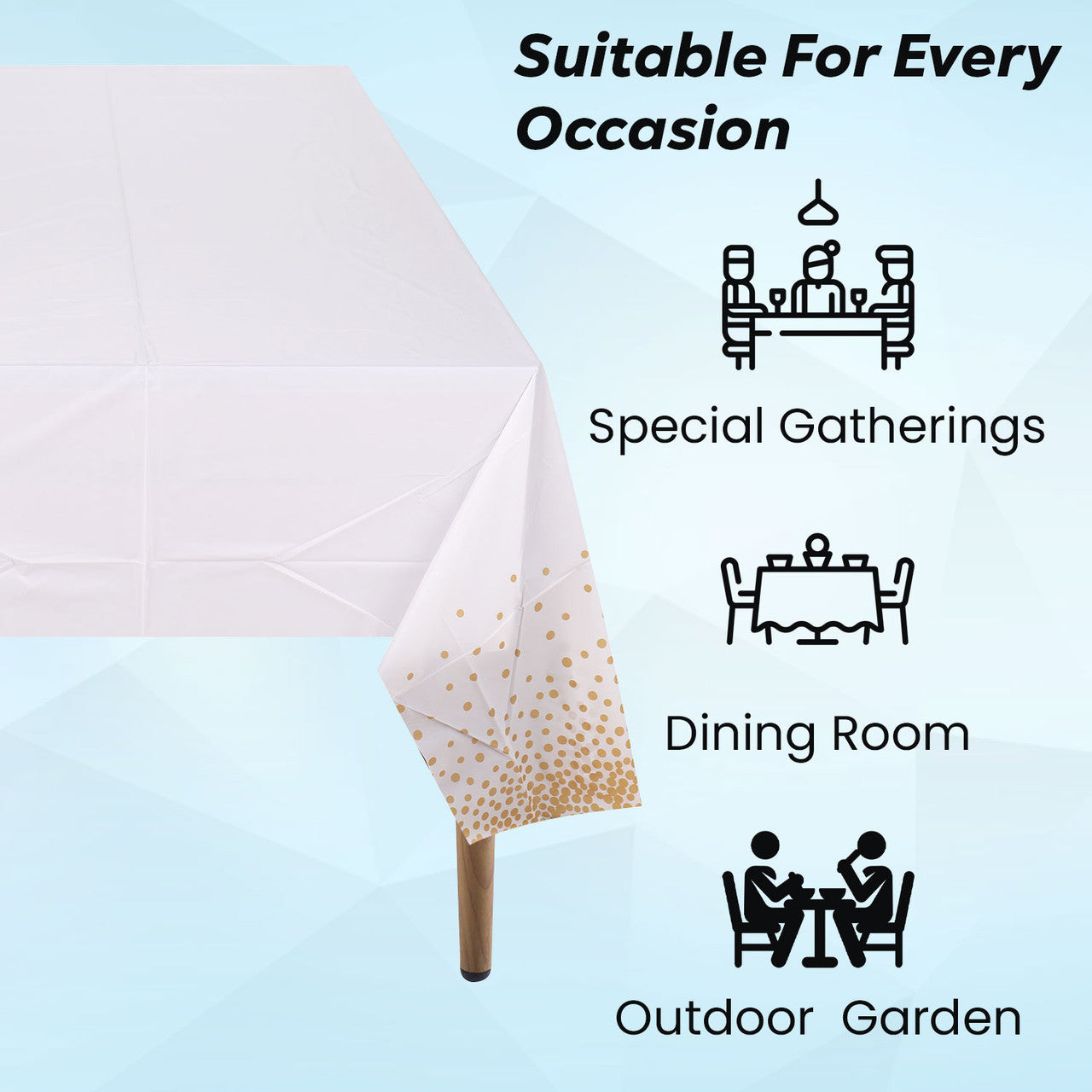 Rectangular Plastic Disposable Tablecloth - White - Gold Dot Confetti Print