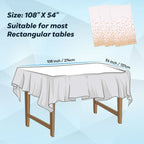 Rectangular Plastic Disposable Tablecloth - White - Gold Dot Confetti Print