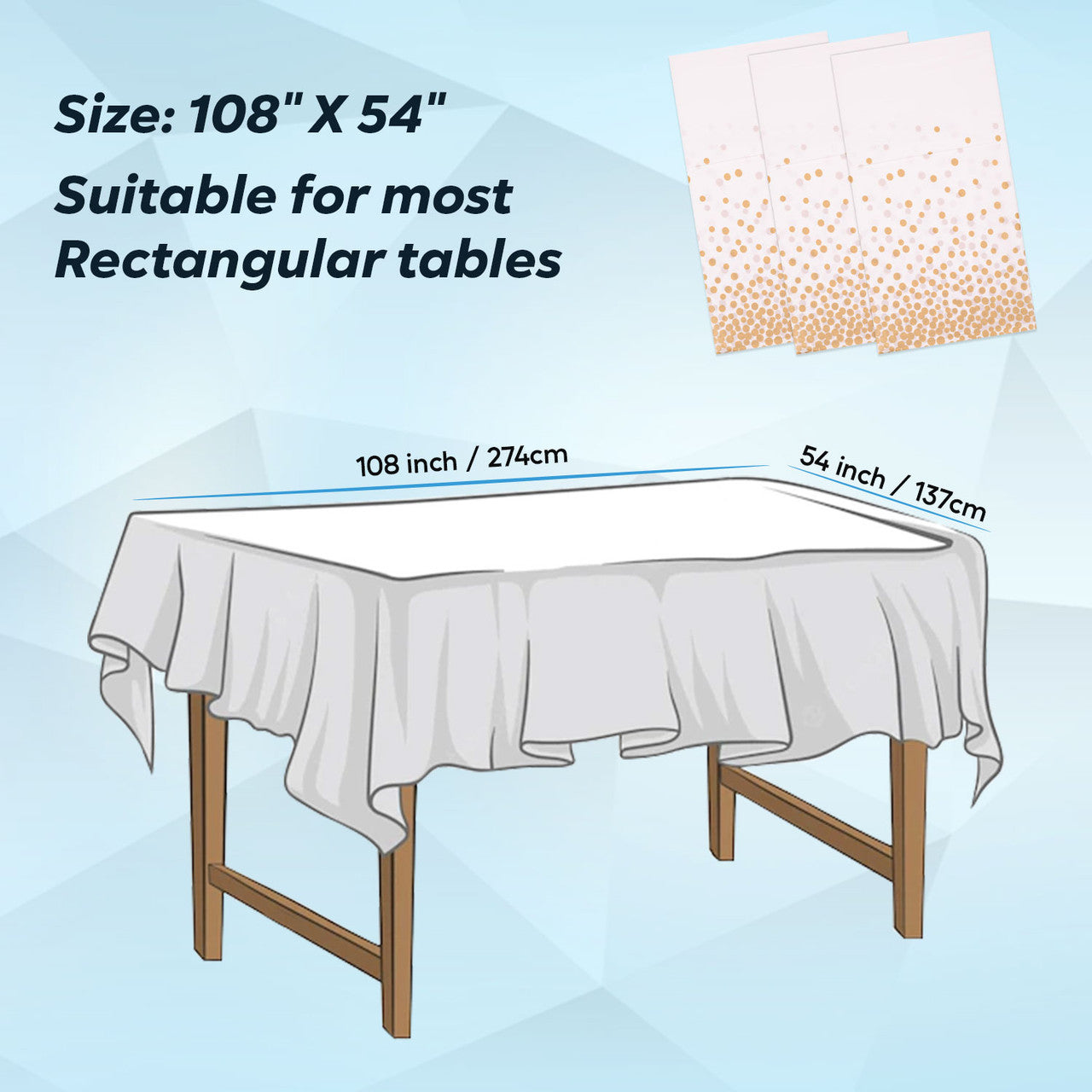 Rectangular Plastic Disposable Tablecloth - White - Gold Dot Confetti Print