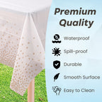 Rectangular Plastic Disposable Tablecloth - White - Rose Gold Dot Confetti Print
