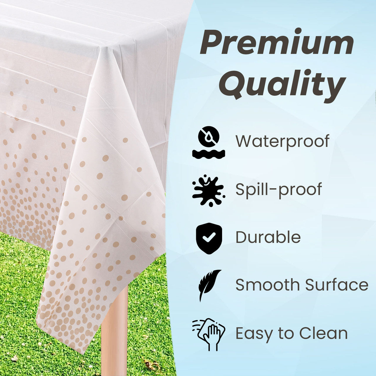 Rectangular Plastic Disposable Tablecloth - White - Rose Gold Dot Confetti Print