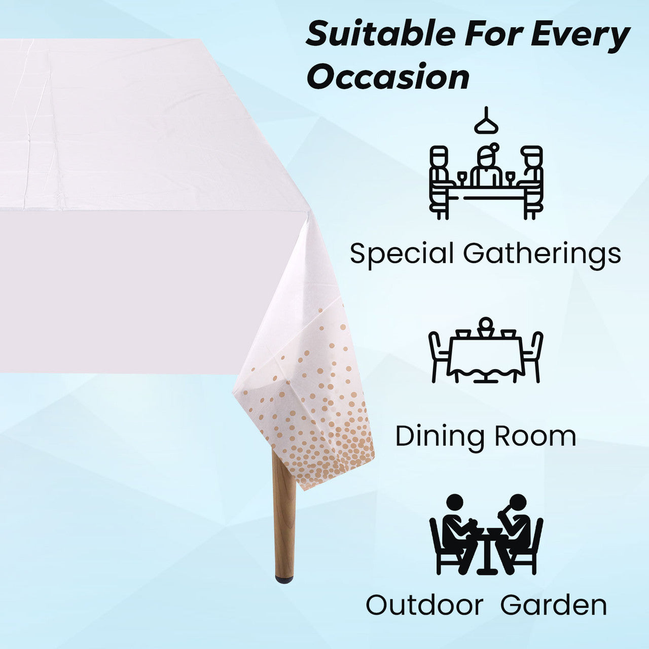 Rectangular Plastic Disposable Tablecloth - White - Rose Gold Dot Confetti Print