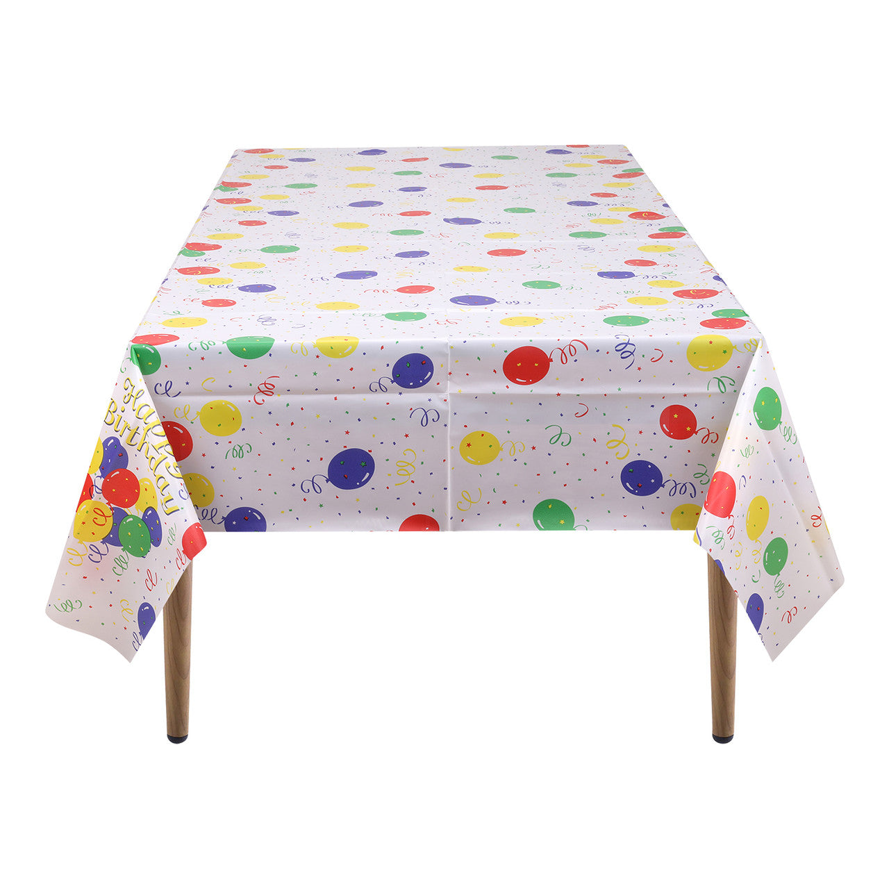 Rectangular Plastic Disposable Tablecloth - White - Multicolour Happy Birthday Polka Dot Print