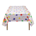 Rectangular Plastic Disposable Tablecloth - White - Multicolour Happy Birthday Polka Dot Print