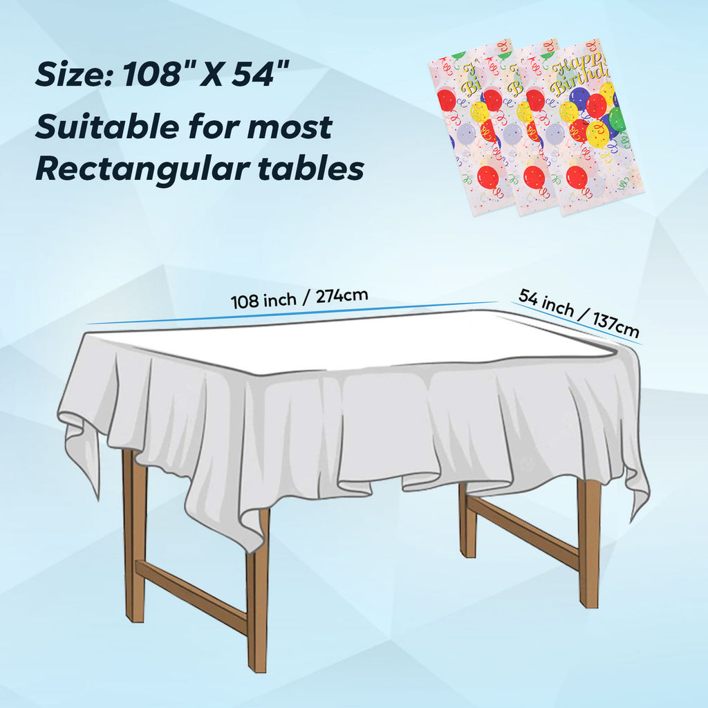 Rectangular Plastic Disposable Tablecloth - White - Multicolour Happy Birthday Polka Dot Print