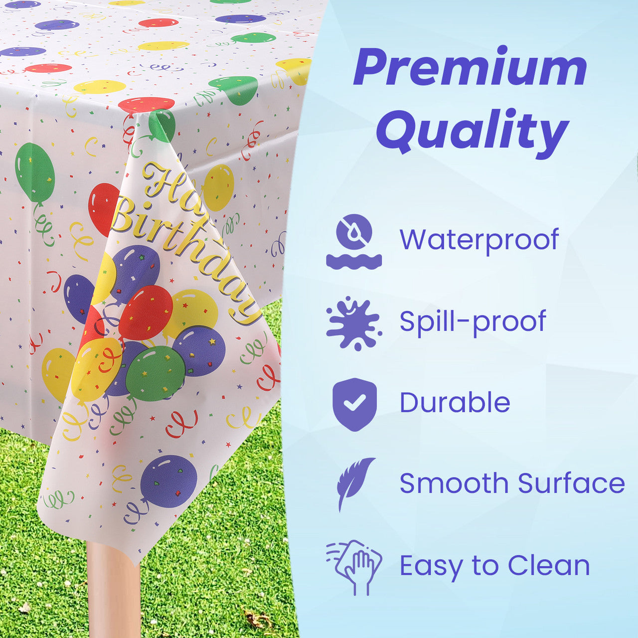 Rectangular Plastic Disposable Tablecloth - White - Multicolour Happy Birthday Polka Dot Print