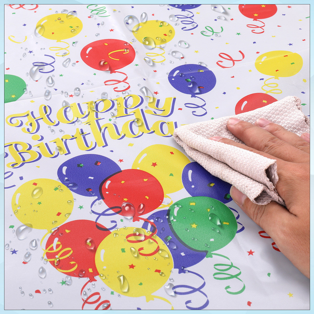 Rectangular Plastic Disposable Tablecloth - White - Multicolour Happy Birthday Polka Dot Print