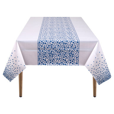 Rectangular Plastic Disposable Tablecloth - White - Sky Blue Polka Dot Print