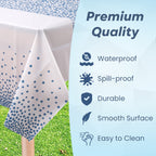 Rectangular Plastic Disposable Tablecloth - White - Sky Blue Polka Dot Print