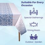 Rectangular Plastic Disposable Tablecloth - White - Sky Blue Polka Dot Print