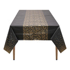 Rectangular Plastic Disposable Tablecloth - Black - Gold Polka Dot Print