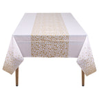 Rectangular Plastic Disposable Tablecloth - White - Gold Polka Dot Print