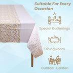 Rectangular Plastic Disposable Tablecloth - White - Gold Polka Dot Print