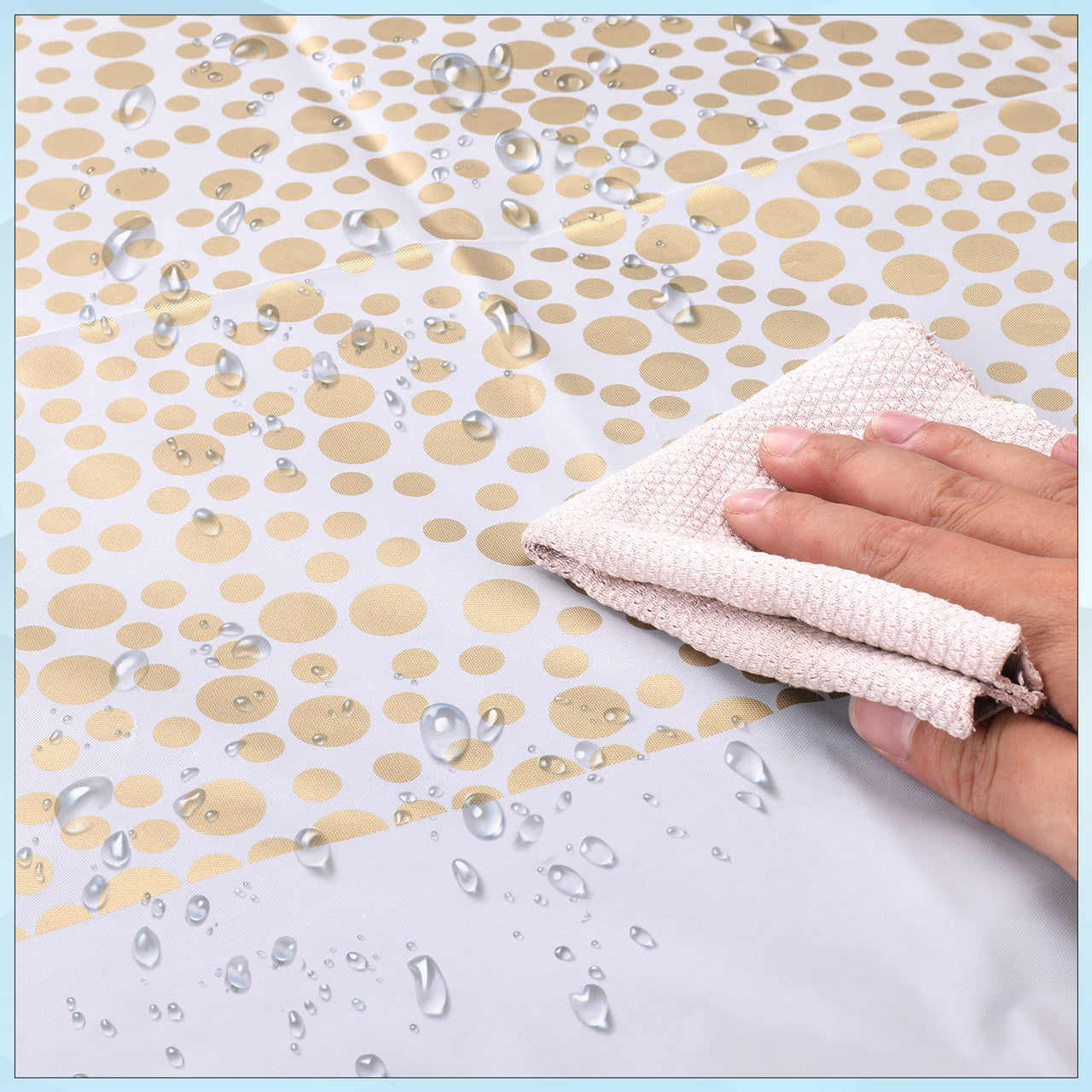 Rectangular Plastic Disposable Tablecloth - White - Gold Polka Dot Print