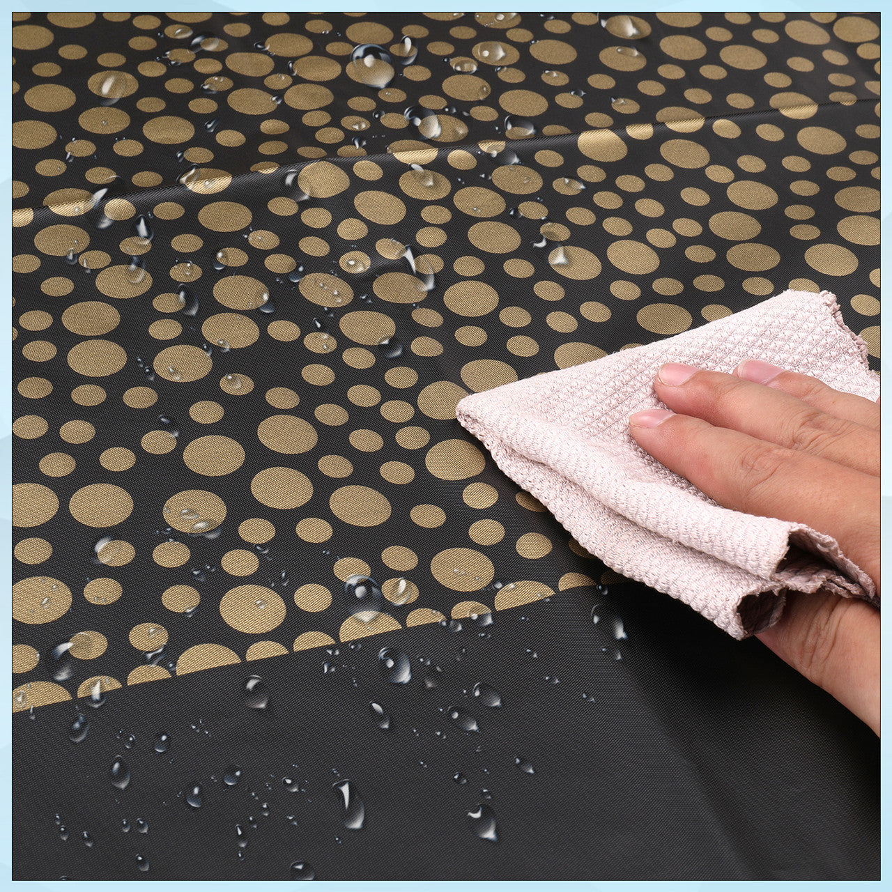 Rectangular Plastic Disposable Tablecloth - Black - Gold Polka Dot Print