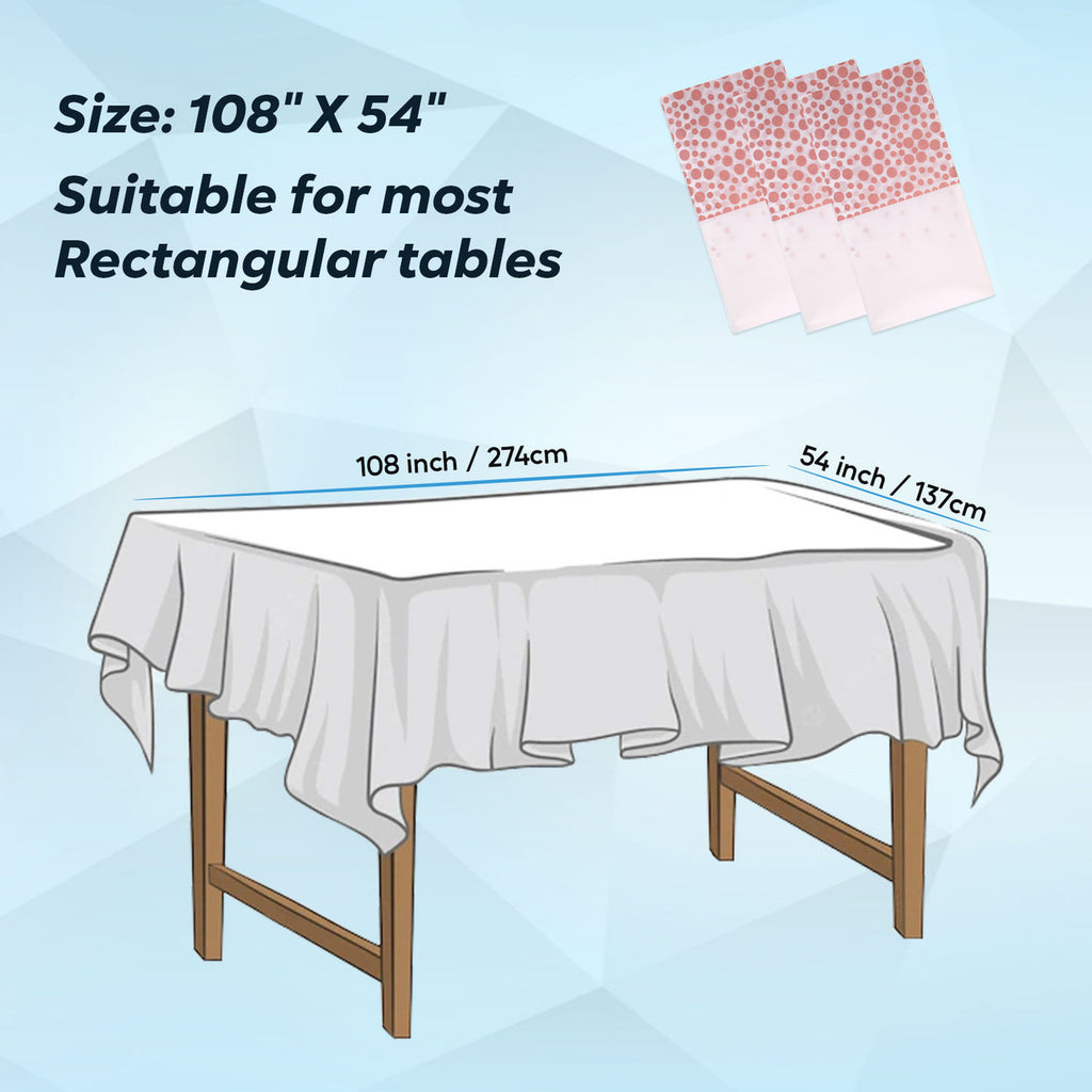 Rectangular Plastic Disposable Tablecloth - White - Rose Gold Polka Dot Print