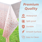 Rectangular Plastic Disposable Tablecloth - White - Rose Gold Polka Dot Print