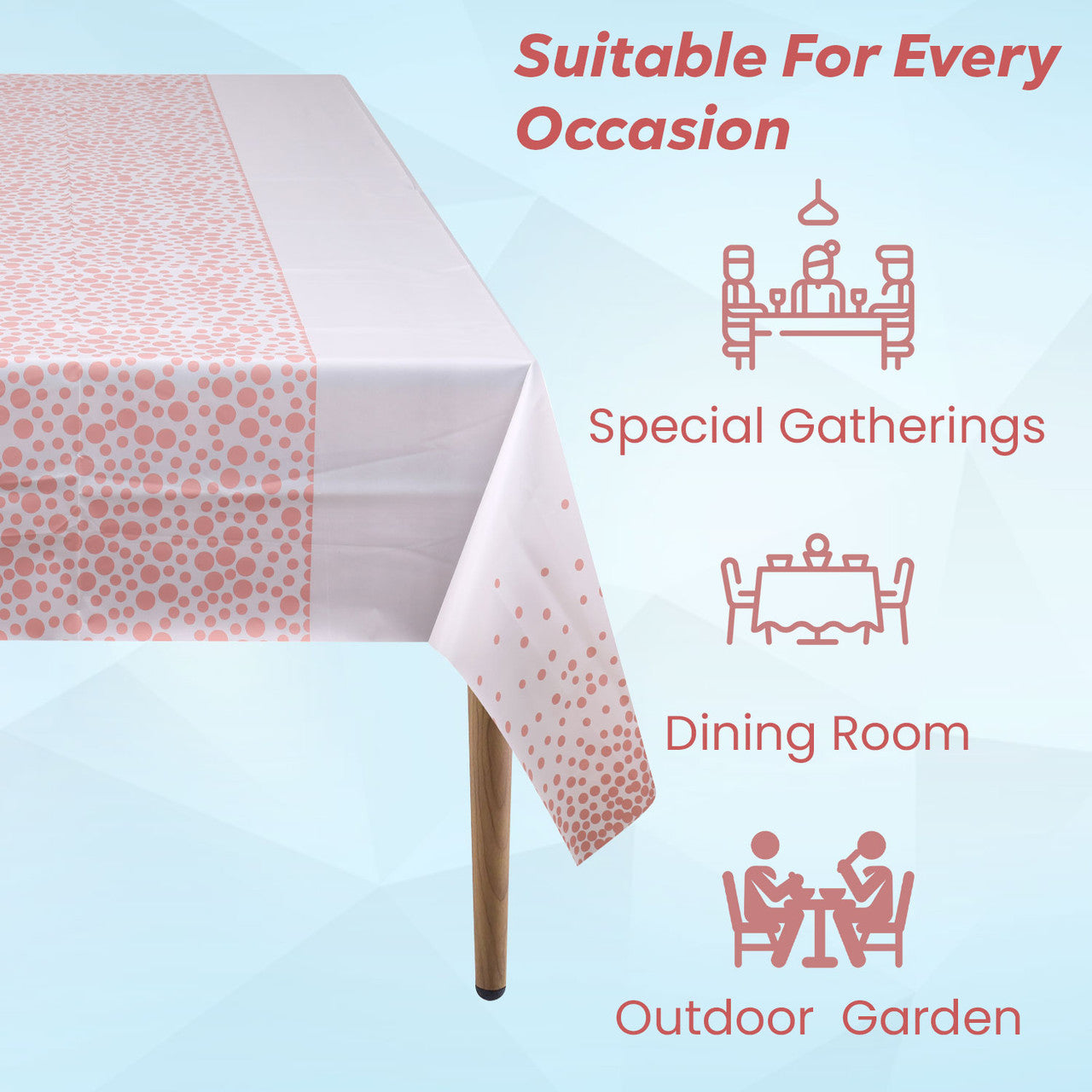 Rectangular Plastic Disposable Tablecloth - White - Rose Gold Polka Dot Print