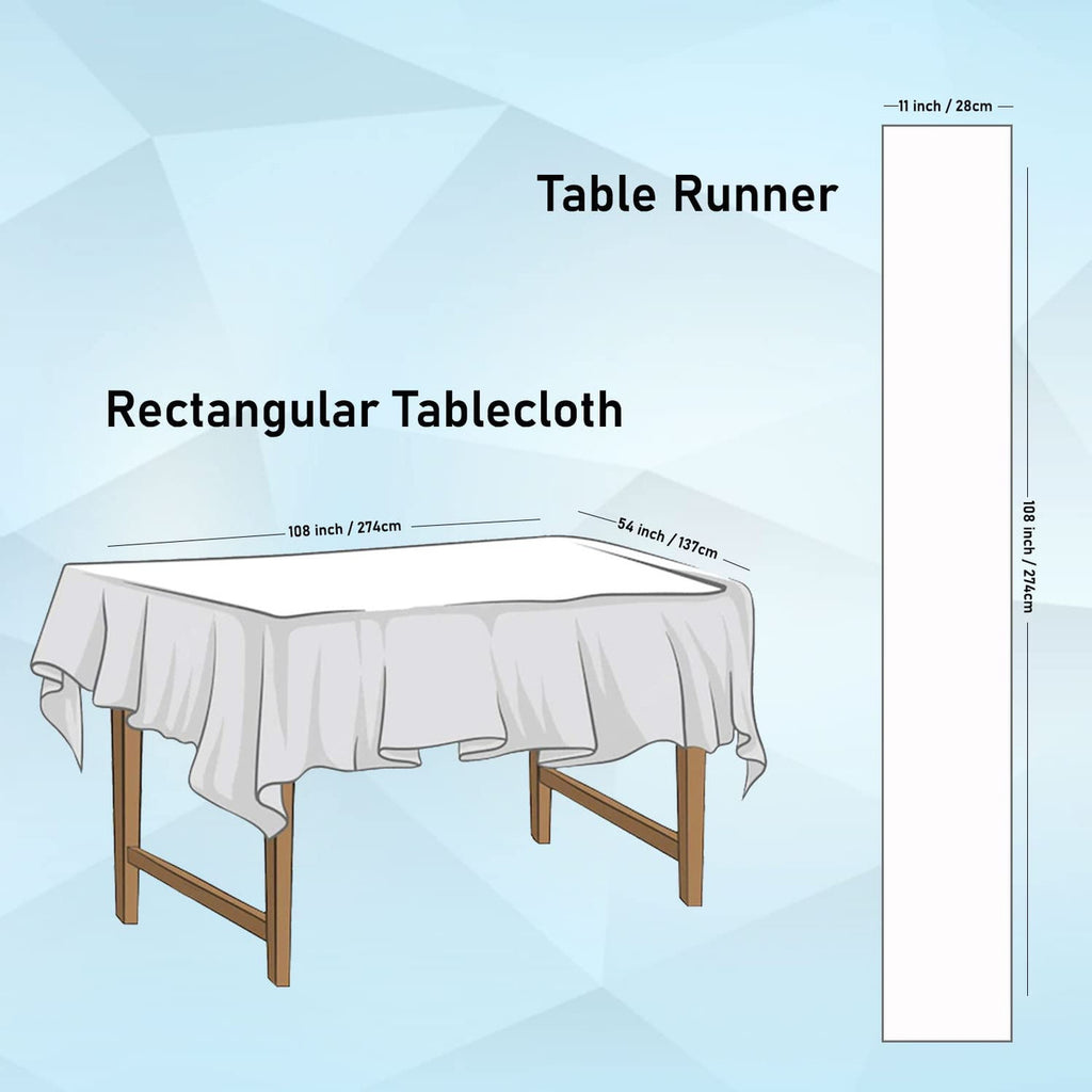 Rectangle Plastic Tablecloth and Sequin Table Runner -  White & Baby Blue