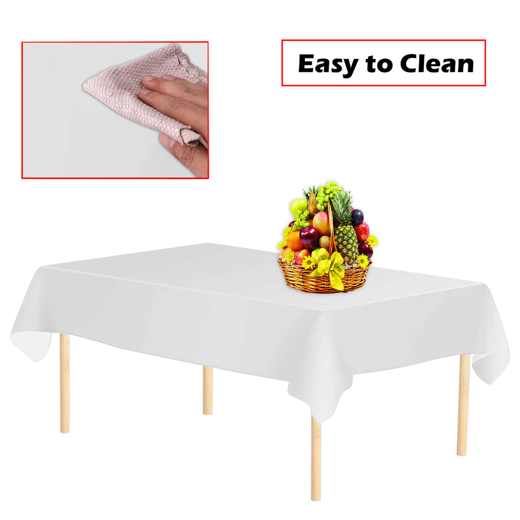 Plastic Tablecloth and Satin Table Runner Set - White & Sage Green